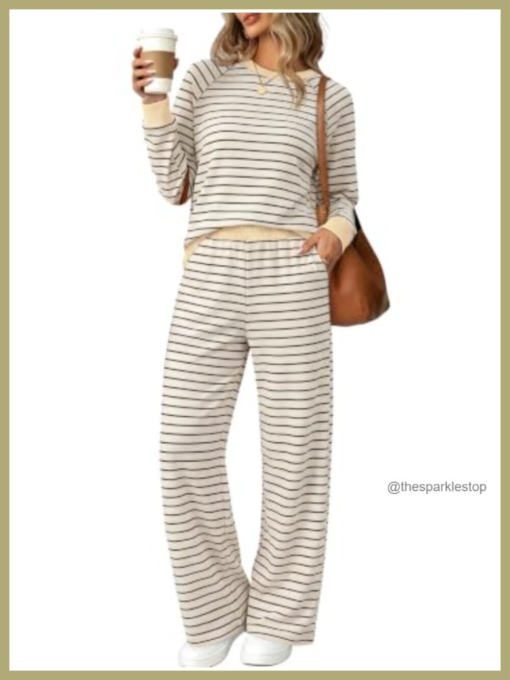 Womens Two Piece Lounge Set Brushed Knit Fleece Lined Wide Leg Pants Casual